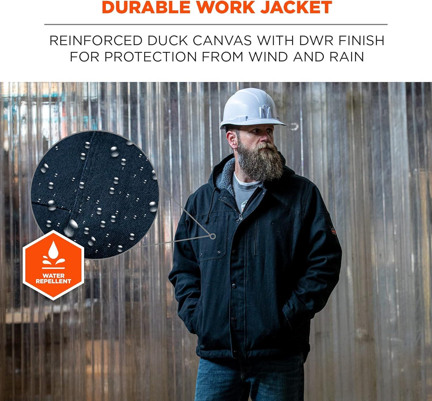 imageErgodyne Standard Duck Canvas Winter Work Jacket Sherpa Fleece Lined Black Extra Large4XLarge