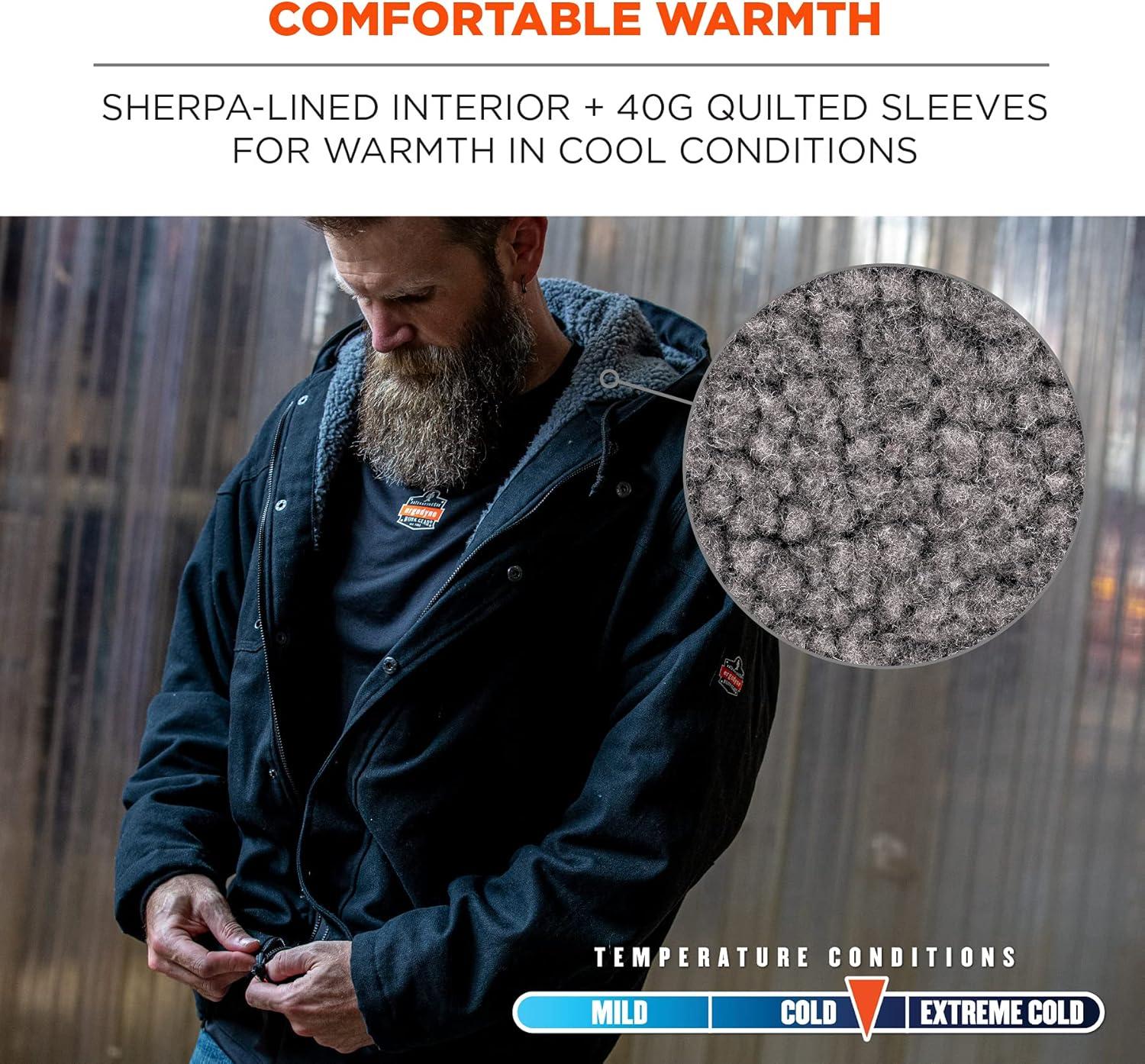 imageErgodyne Standard Duck Canvas Winter Work Jacket Sherpa Fleece Lined Black Extra Large4XLarge