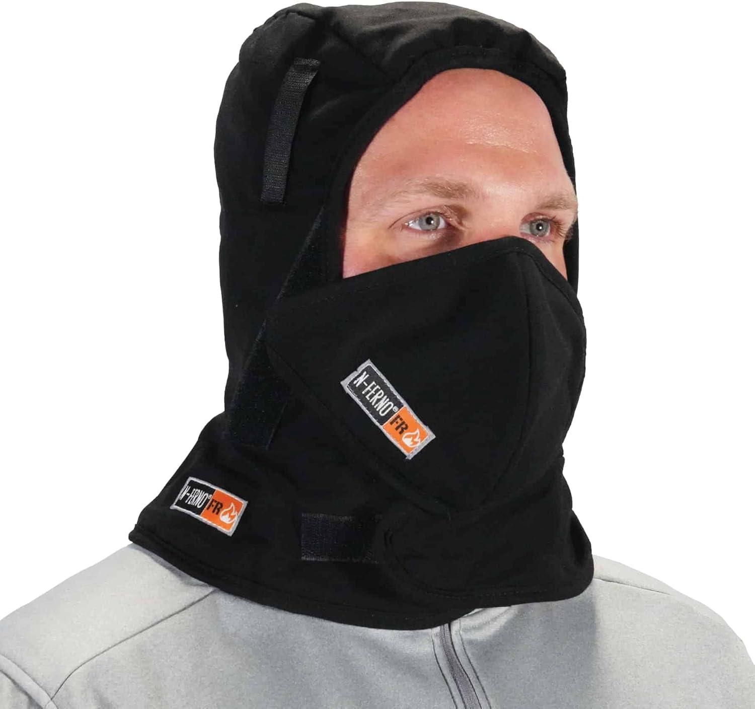 imageFR Winter Hard Hat Liner with Mouthpiece Fire Resistant Ergodyne NFerno 6876Black2Layer FR Liner with 2Layer FR Mouthpiece