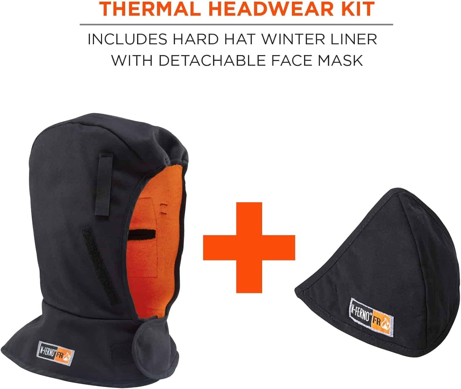 imageFR Winter Hard Hat Liner with Mouthpiece Fire Resistant Ergodyne NFerno 6876Black2Layer FR Liner with 2Layer FR Mouthpiece