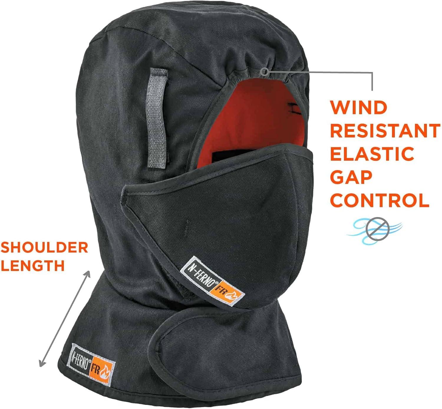 imageFR Winter Hard Hat Liner with Mouthpiece Fire Resistant Ergodyne NFerno 6876Black2Layer FR Liner with 2Layer FR Mouthpiece