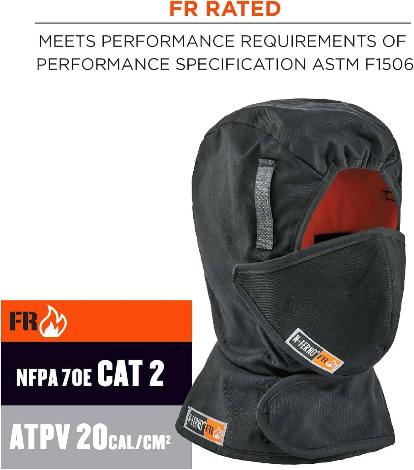 imageFR Winter Hard Hat Liner with Mouthpiece Fire Resistant Ergodyne NFerno 6876Black2Layer FR Liner with 2Layer FR Mouthpiece