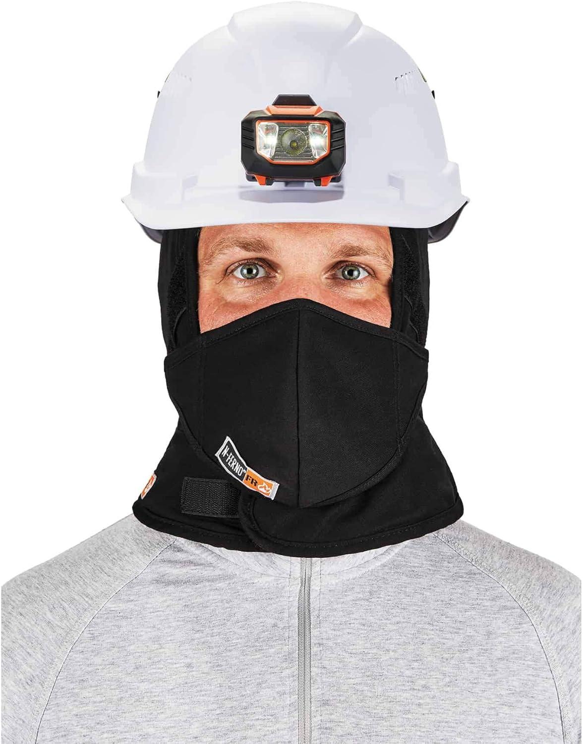 imageFR Winter Hard Hat Liner with Mouthpiece Fire Resistant Ergodyne NFerno 6876Black2Layer FR Liner with 2Layer FR Mouthpiece