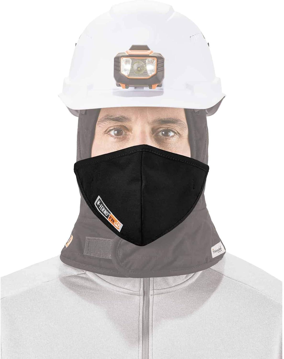 imageFR Winter Hard Hat Liner with Mouthpiece Fire Resistant Ergodyne NFerno 6876Black2Layer FR Mouthpiece  Cotton