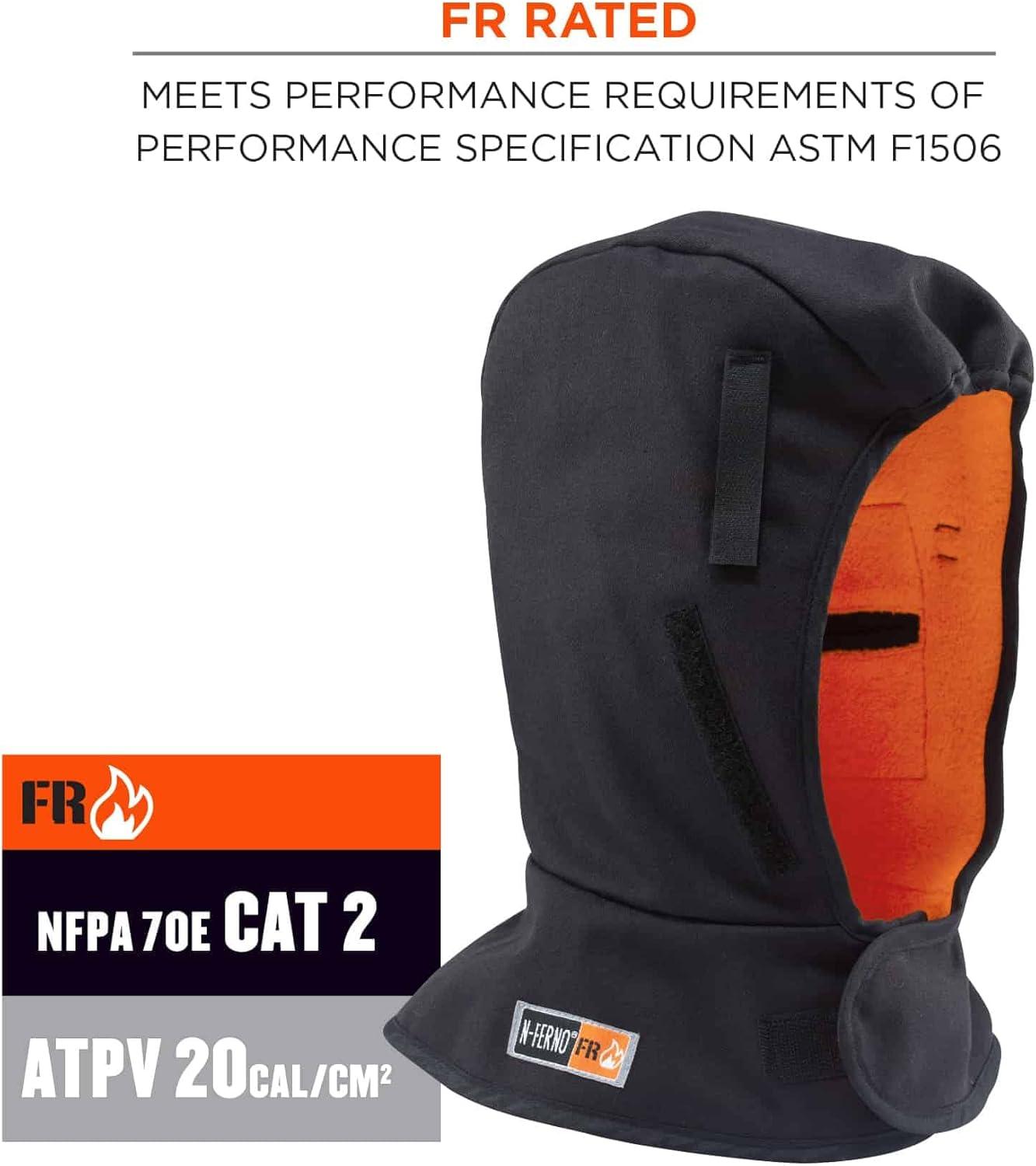 imageFR Winter Hard Hat Liner with Mouthpiece Fire Resistant Ergodyne NFerno 6876Black2Layer FR Winter Liner Shoulder  Cotton