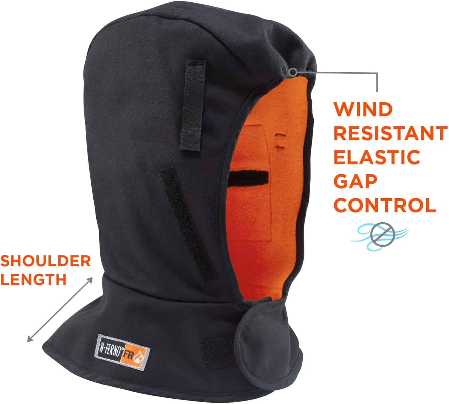 imageFR Winter Hard Hat Liner with Mouthpiece Fire Resistant Ergodyne NFerno 6876Black2Layer FR Winter Liner Shoulder  Cotton