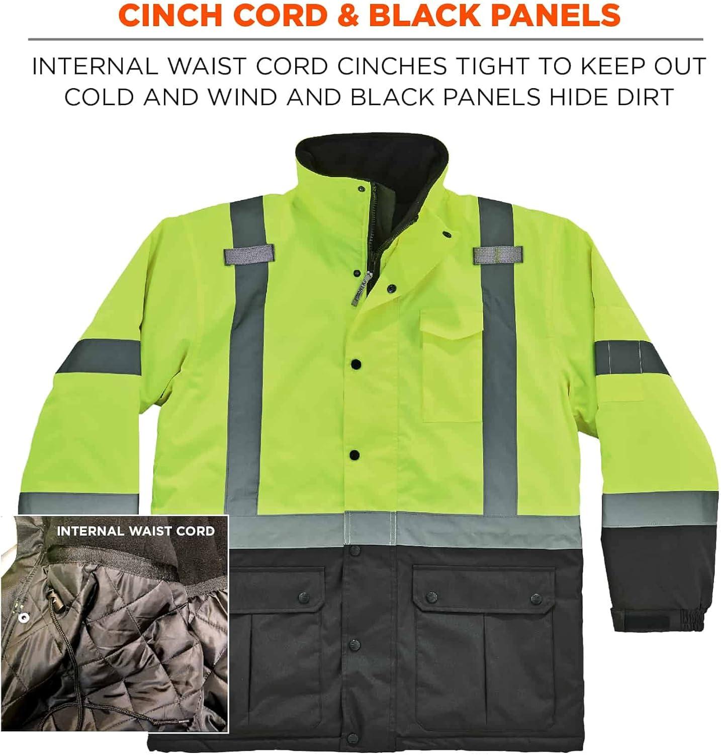 imageHigh Visibility Reflective Winter Safety Jacket Insulated Parka ANSI Compliant Ergodyne GloWear 8384 Orange LargeLime