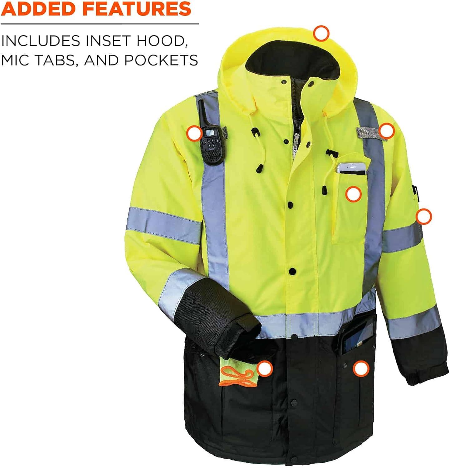 imageHigh Visibility Reflective Winter Safety Jacket Insulated Parka ANSI Compliant Ergodyne GloWear 8384 Orange LargeLime