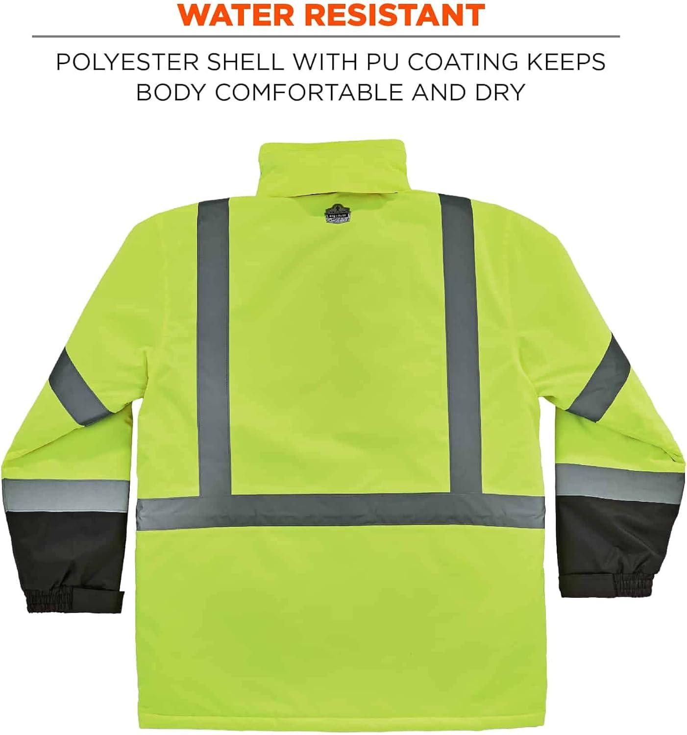 imageHigh Visibility Reflective Winter Safety Jacket Insulated Parka ANSI Compliant Ergodyne GloWear 8384 Orange LargeLime