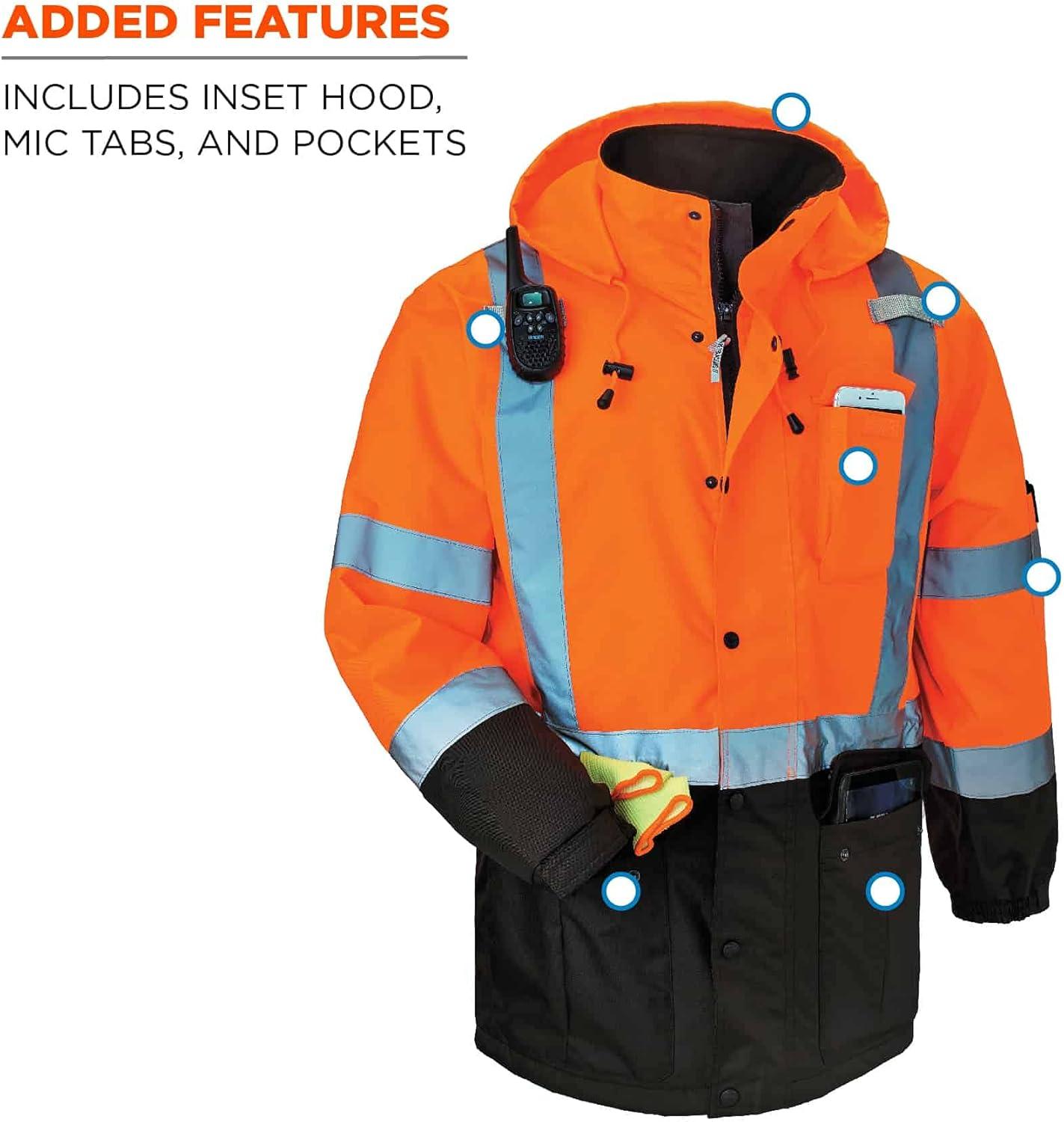 imageHigh Visibility Reflective Winter Safety Jacket Insulated Parka ANSI Compliant Ergodyne GloWear 8384 Orange LargeOrange