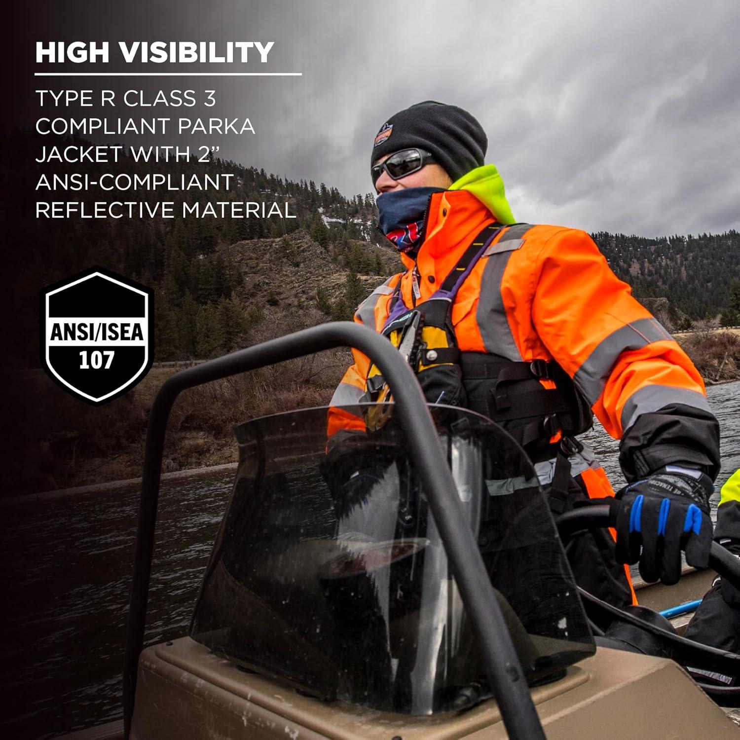 imageHigh Visibility Reflective Winter Safety Jacket Insulated Parka ANSI Compliant Ergodyne GloWear 8384 Orange LargeOrange