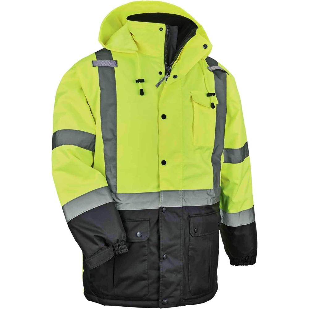 imageHigh Visibility Reflective Winter Safety Jacket Insulated Parka ANSI Compliant Ergodyne GloWear 8384 Orange LargeLime