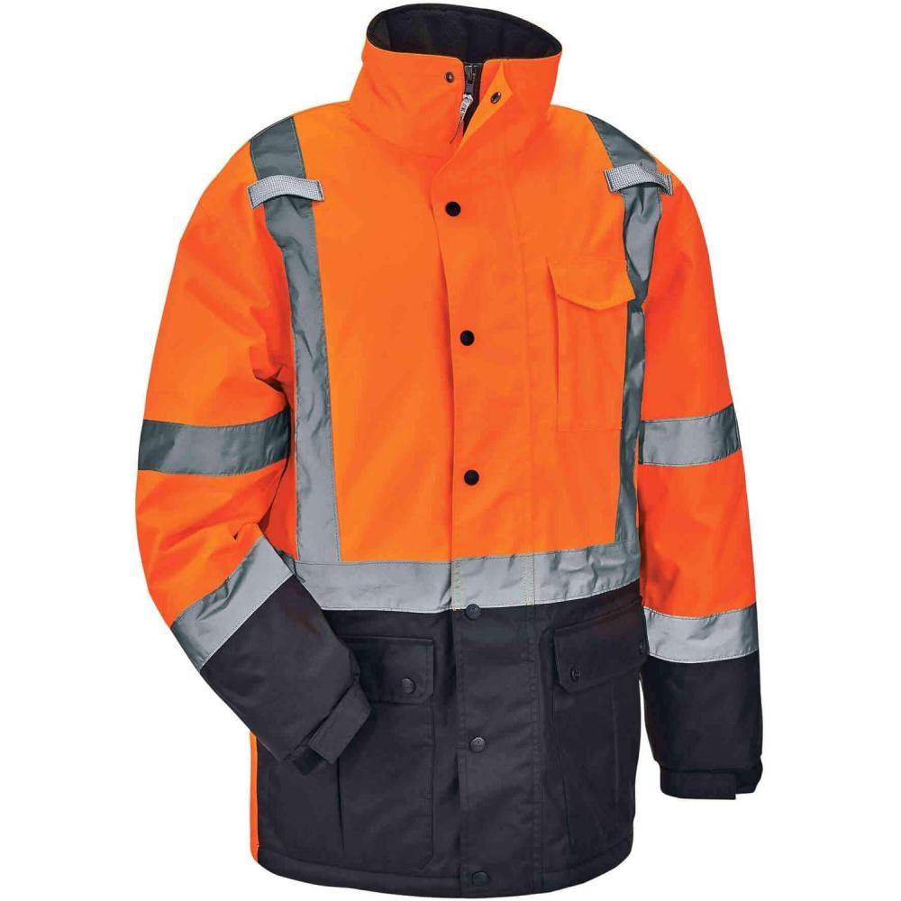 imageHigh Visibility Reflective Winter Safety Jacket Insulated Parka ANSI Compliant Ergodyne GloWear 8384 Orange LargeOrange