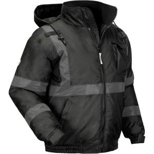 imageErgodyne GloWear 8377EV Reflective Winter Bomber Jacket Enhanced Visibility for Night or Low Light Conditions Thermal Insulation Water Resistant  Black  XXLargeLarge