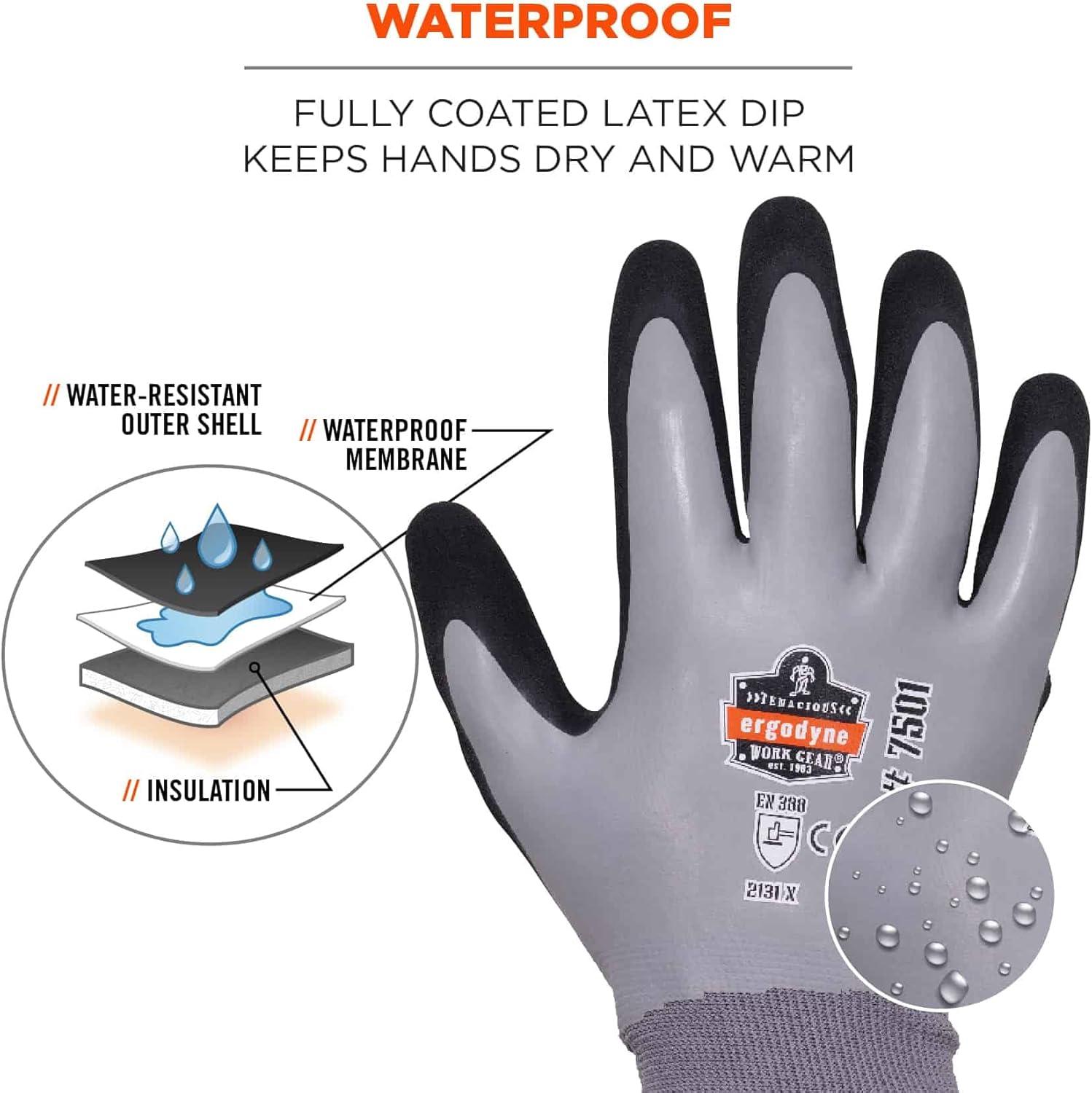 imageErgodyne ProFlex 7501 Coated Waterproof Winter Work Gloves Gray Medium 1 PairXLarge 1 pair