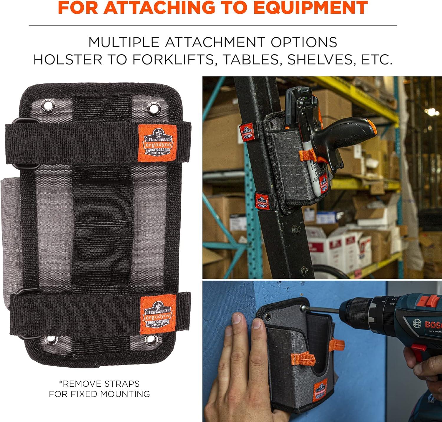 imageErgodyne Squids 5543 Barcode Scanner Holder Equipment Mount for Gun Grip Mobile Computers Handheld Bar Code Scanners Fastener Straps to Attach to Forklift Gray LargeL