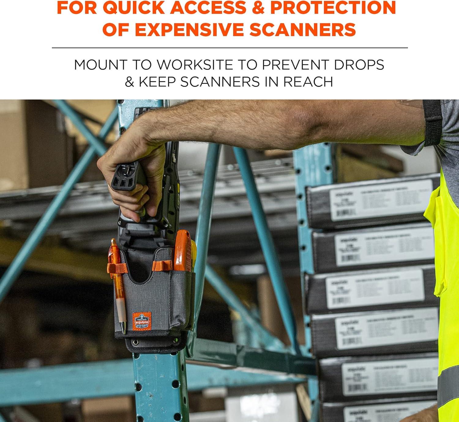 imageErgodyne Squids 5543 Barcode Scanner Holder Equipment Mount for Gun Grip Mobile Computers Handheld Bar Code Scanners Fastener Straps to Attach to Forklift Gray LargeL