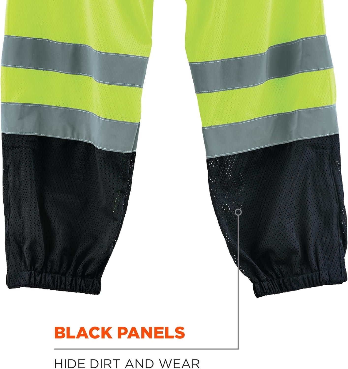 imageErgodyne GloWear 8910BK ANSI Black Bottom High Visibility Lime Mesh Reflective Safety Pants Small MediumSmallMedium