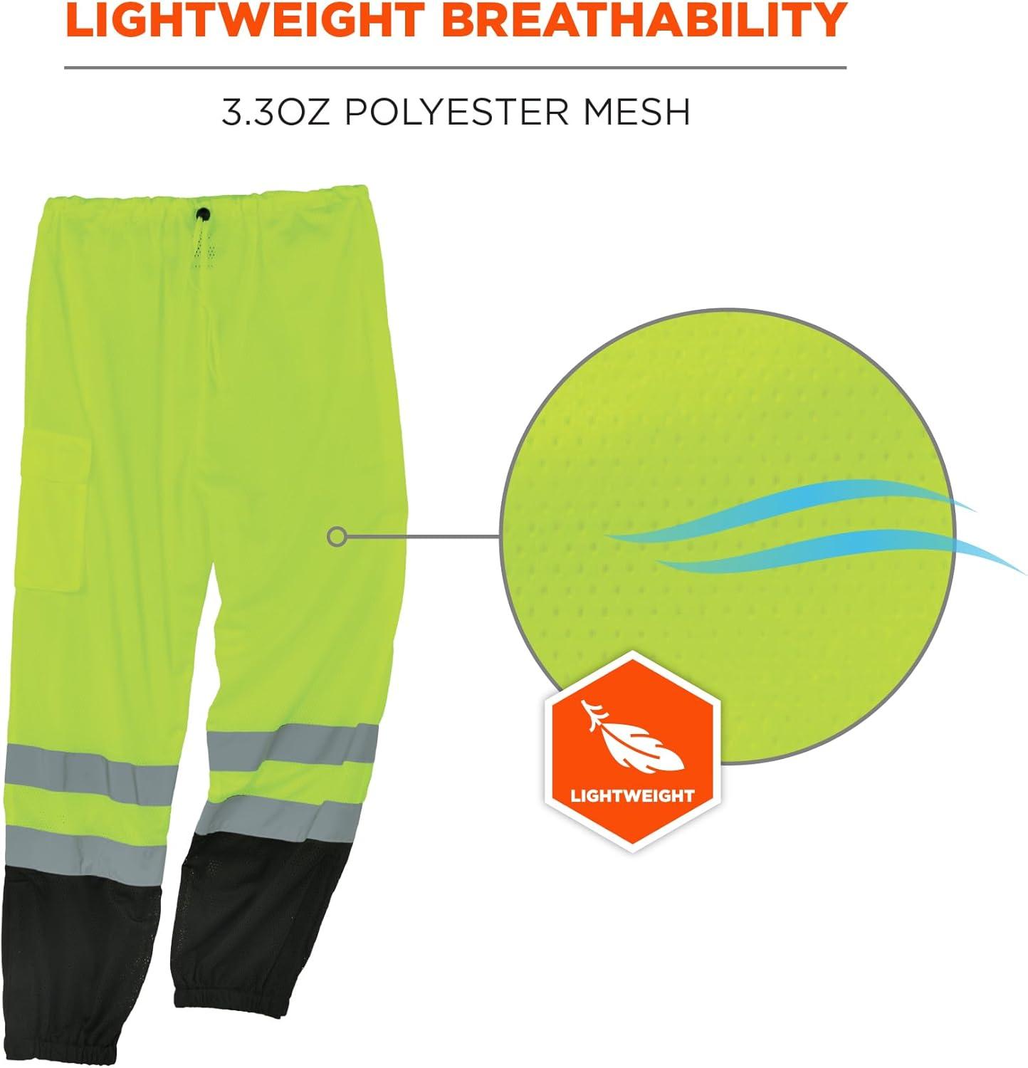 imageErgodyne GloWear 8910BK ANSI Black Bottom High Visibility Lime Mesh Reflective Safety Pants Small MediumXXLarge3XLarge