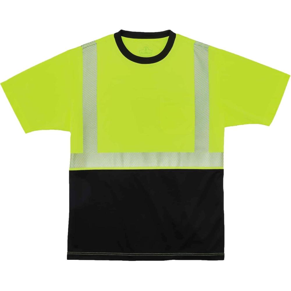 imageErgodyne High Visibility Safety TShirt Ansi Class 2 Reflective Comfort Trim Black BottomLime