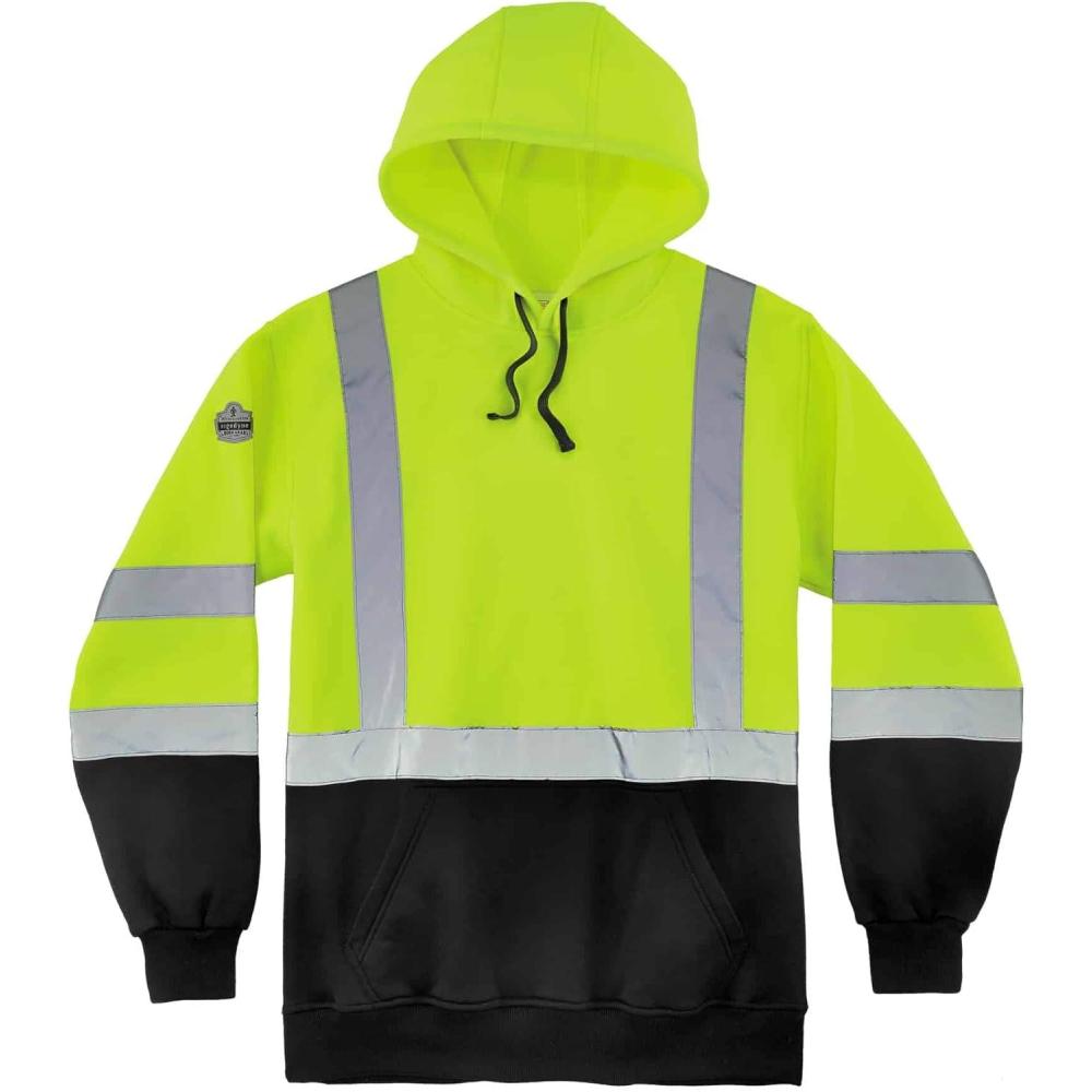 imageErgodyne Standard Class 3 Hooded Sweatshirt Black Bottom Lime LargeXXLarge