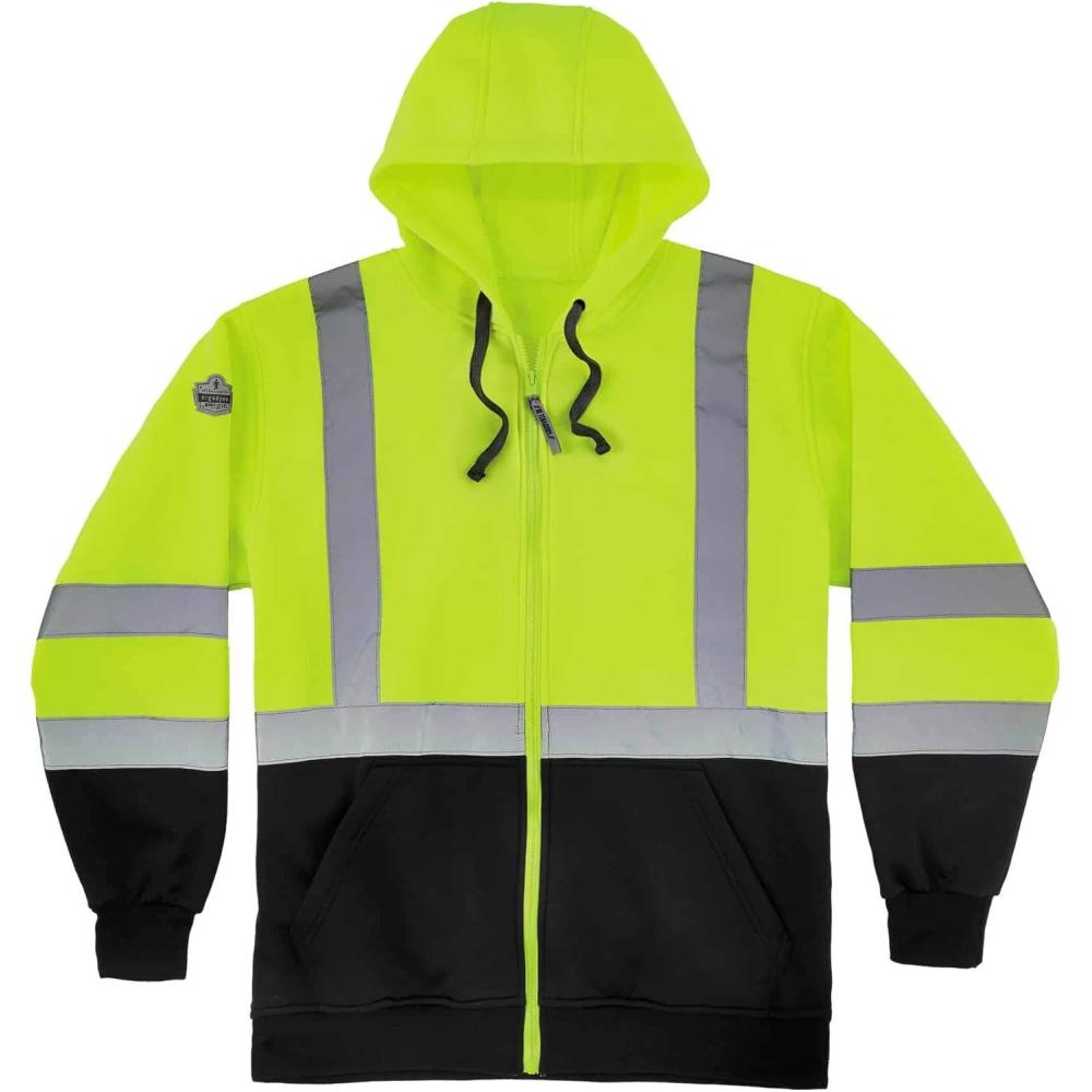 imageErgodyne Standard Class 3 Hooded Sweatshirt Black BottomZipper Lime Large3XLarge