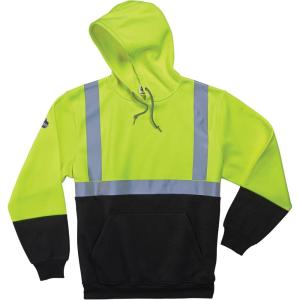imageErgodyne GloWear 8293 ANSI Black Bottom High Visibility Lime Hooded Reflective Sweatshirt MediumXLarge