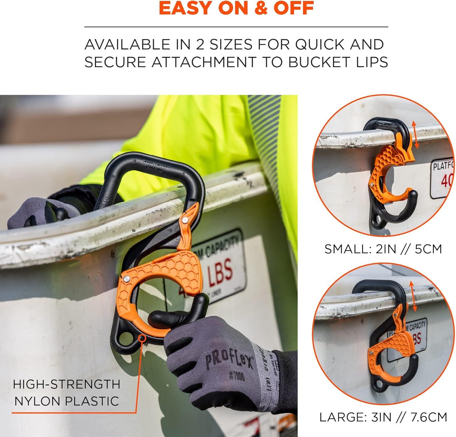 imageErgodyne Squids 3178 Locking Aerial Bucket Hook with Tethering Point Fits 3quot Lip Attach Tool Bags or Aprons to BucketsBlack and Orange