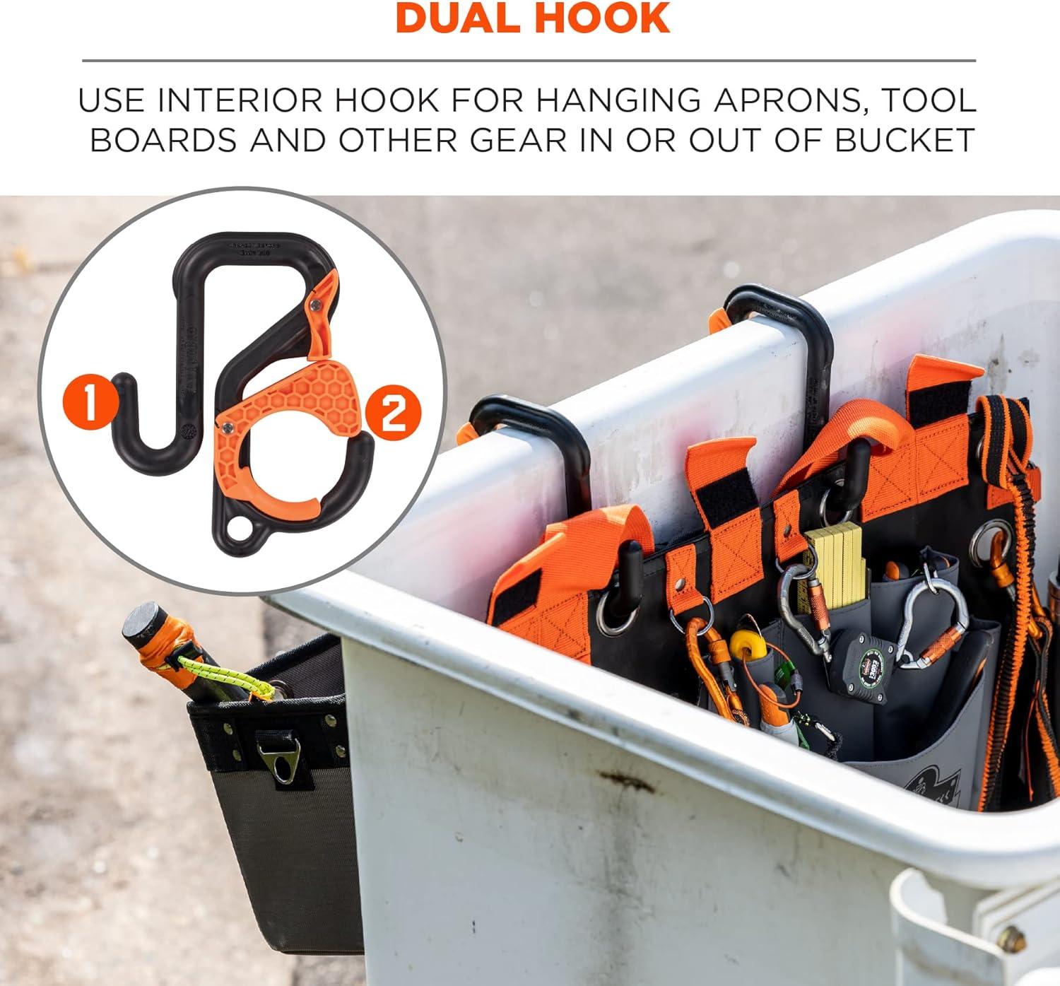 imageErgodyne Squids 3178 Locking Aerial Bucket Hook with Tethering Point Fits 3quot Lip Attach Tool Bags or Aprons to BucketsBlack and Orange