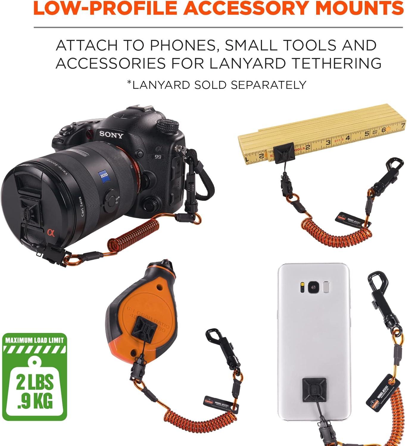 imageErgodyne Squids 3701 SelfAdhesive Mounts for Phones Cameras Compatible with Squids 3151 Snap Hook Coil Lanyard