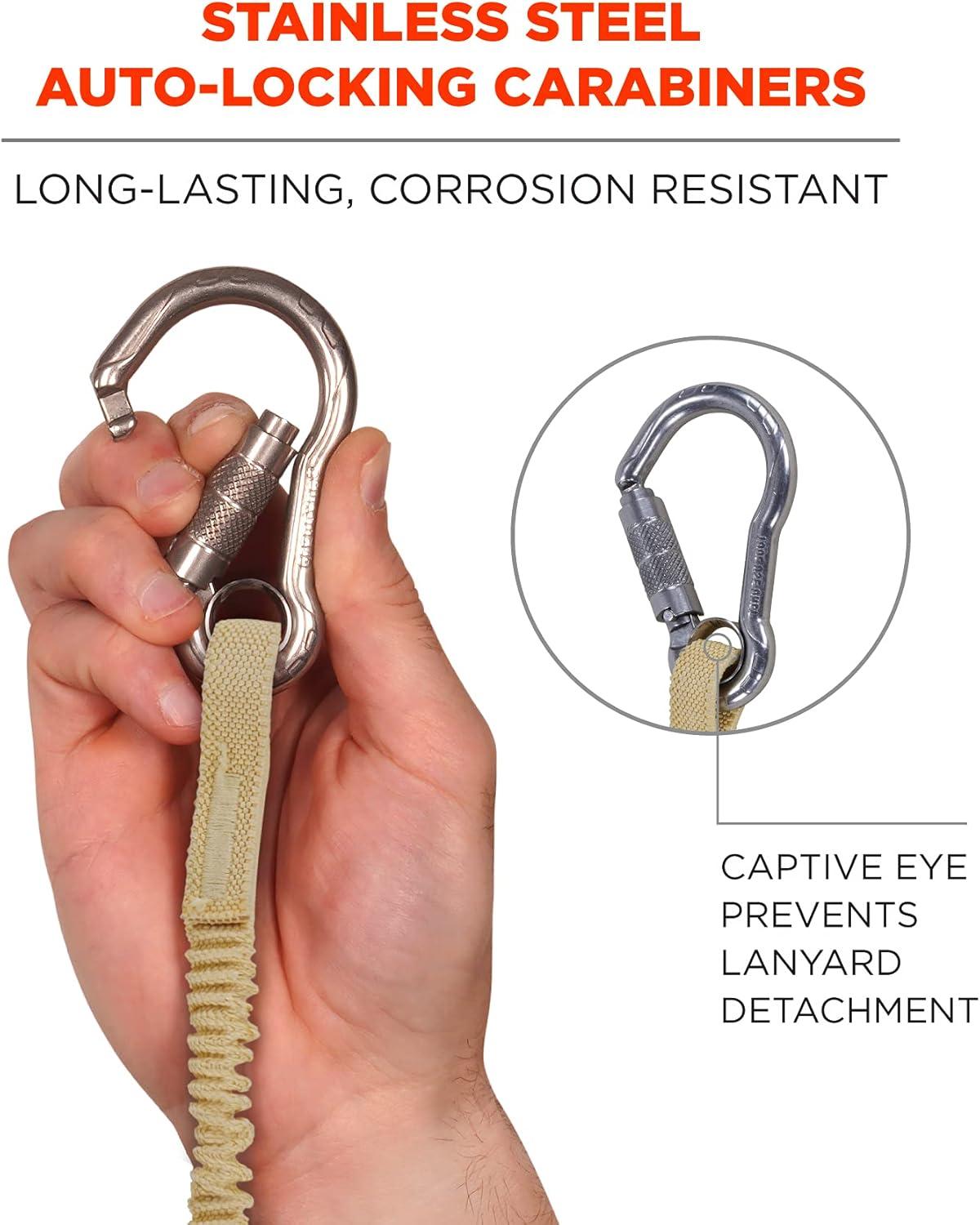 imageErgodyne Squids 3121 Burn  Cut Resistant Aramid Tool Lanyard with Stainless Steel Carabiners Tool Weight Capacity 10lbs  Yellow