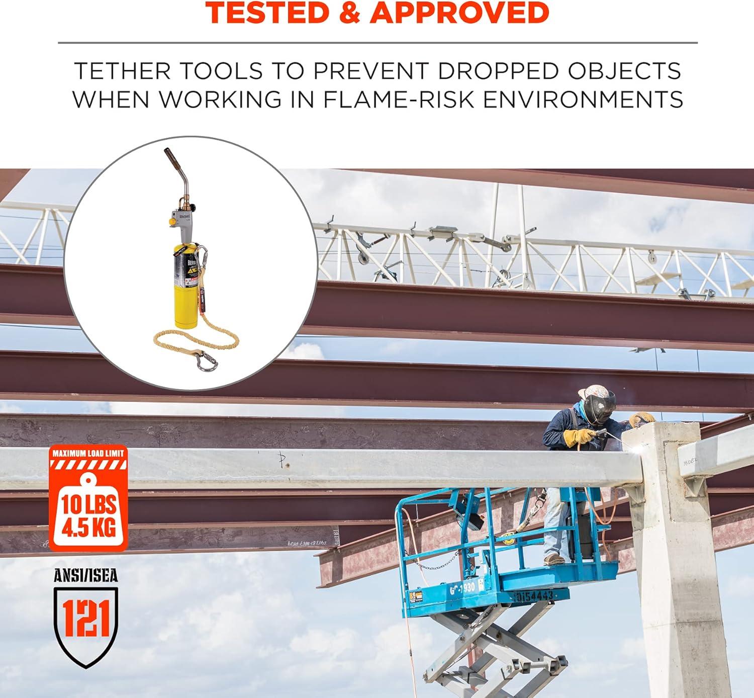 imageErgodyne Squids 3121 Burn  Cut Resistant Aramid Tool Lanyard with Stainless Steel Carabiners Tool Weight Capacity 10lbs  Yellow