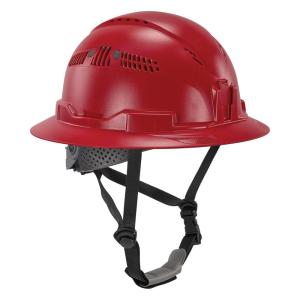imageErgodyne Skullerz 8964 Full Brim Safety Helmet Type 2 Class C Hard Hat with Chin Strap Adjustable Venting ANSIISEA Z8912014 6 Point SuspensionRed