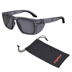imageErgodyne Skullerz SIXTEN Safety Glasses with Side Shields Anti Fog  Anti Scratch ANSI z871 with Protective Microfiber Eyewear Cleaning ampamp Storage BagSmoke Lens  Translucent Smoke Frame
