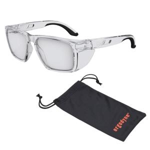 imageErgodyne Skullerz SIXTEN Safety Glasses with Side Shields Anti Fog  Anti Scratch ANSI z871 with Protective Microfiber Eyewear Cleaning ampamp Storage BagClear Lens  Transparent Clear Frame