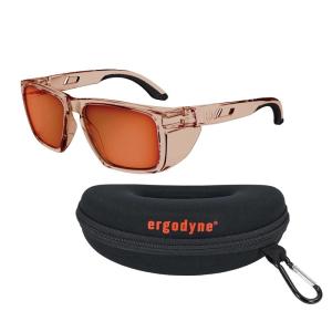 imageErgodyne Skullerz SIXTEN Safety Glasses with Side Shields Anti Fog Anti Scratch Polarized Lenses ANSI z871 with Protective Zippered Hard Shell Eyewear CaseBronze Mirror Lens  Translucent Tan Frame