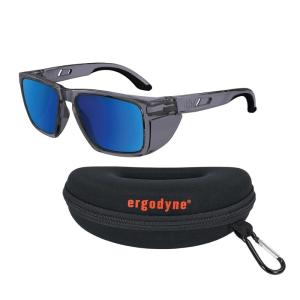 imageErgodyne Skullerz SIXTEN Safety Glasses with Side Shields Anti Fog Anti Scratch Polarized Lenses ANSI z871 with Protective Zippered Hard Shell Eyewear CaseBlue Mirror Lens  Clear Smoke Frame