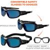 imageErgodyne Skullerz LOKI Convertible Safety Spoggles Includes Foam Gasket and Strap to Convert to Goggle ANSI z871Blue Mirror Lens  Black Frame