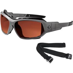 imageErgodyne Skullerz LOKI Convertible Polarized Safety Spoggles Includes Foam Gasket and Strap to Convert to GogglePolarized Copper Lens  Gray Frame