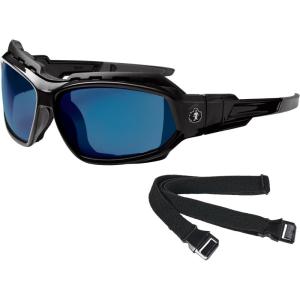 imageErgodyne Skullerz LOKI Convertible Safety Spoggles Includes Foam Gasket and Strap to Convert to Goggle ANSI z871Blue Mirror Lens  Black Frame