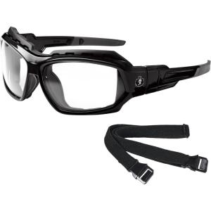 imageErgodyne Skullerz LOKI Convertible Safety Spoggles Includes Foam Gasket and Strap to Convert to Goggle ANSI z871Clear Lens  Black Frame