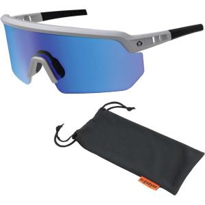imageErgodyne Skullerz AEGIR Anti Fog Anti Scratch Safety Sunglasses High Contrast Color Enhancing Mirrored Lenses ANSI z871 with Protective Microfiber Eyewear Cleaning ampamp Storage Bag
