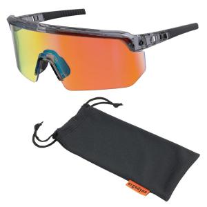 imageErgodyne Skullerz AEGIR Anti Scratch Safety Sunglasses AntiFog ANSI z871Clear Smoke Frame  Orange Mirror Lens