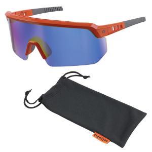 imageErgodyne Skullerz AEGIR Anti Scratch Safety Sunglasses AntiFog ANSI z871Orange Frame  Blue Mirror Lens