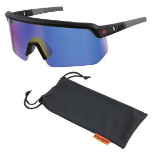 imageErgodyne Skullerz AEGIR Safety Sunglasses Mirrored Lens ANSI z871Black Frame  Blue Mirror Lens