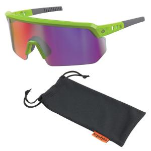 imageErgodyne Skullerz AEGIR Safety Sunglasses Mirrored Lens ANSI z871Lime Frame  Purple Mirror Lens