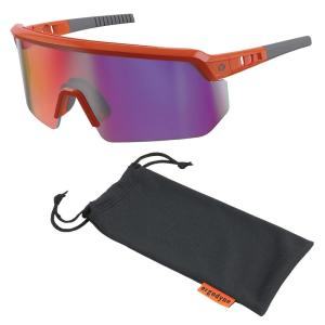 imageErgodyne Skullerz AEGIR Safety Sunglasses Mirrored Lens ANSI z871Orange Frame  Purple Mirror Lens