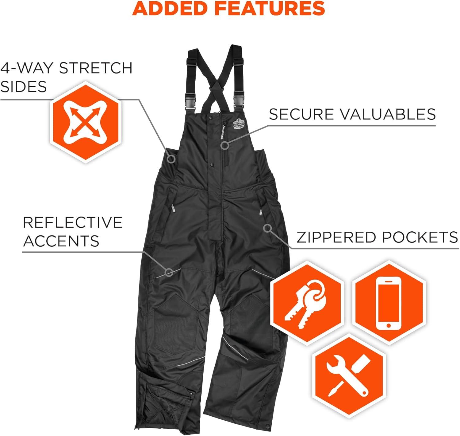 imageErgodyne NFerno 6472 Winter Insulated Bib Overalls Workwear Outerwear Thermal Insulation Leg ZippersBlackSmallMedium
