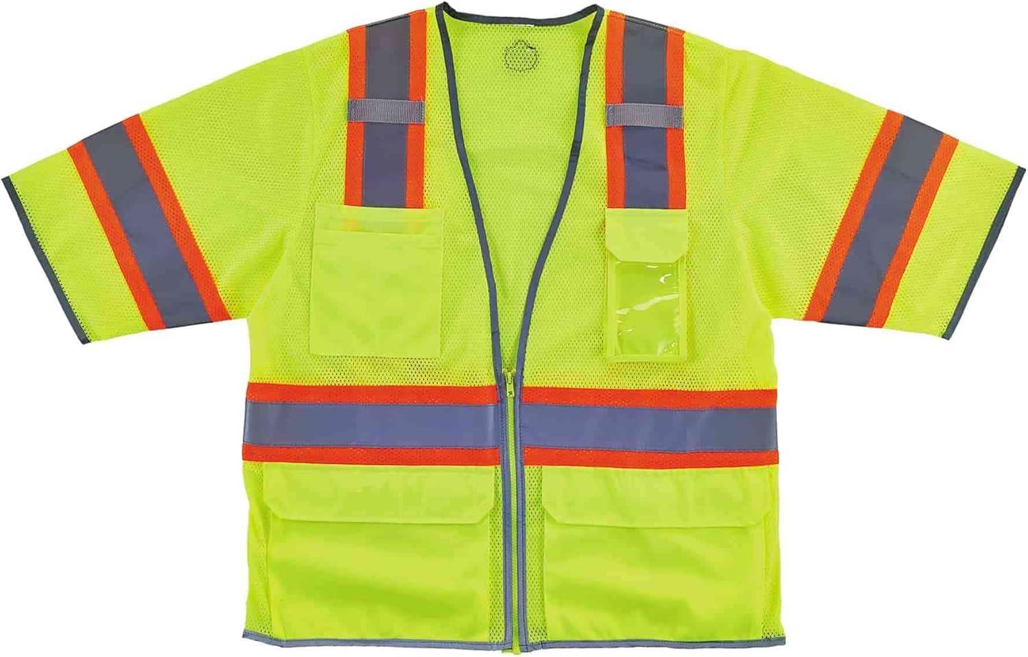 imageErgodyne unisex adult Twotone Hivis Class 3 Two Tone Hi Vis Surveyor Vest Zipper Lime LargeXLarge USLime