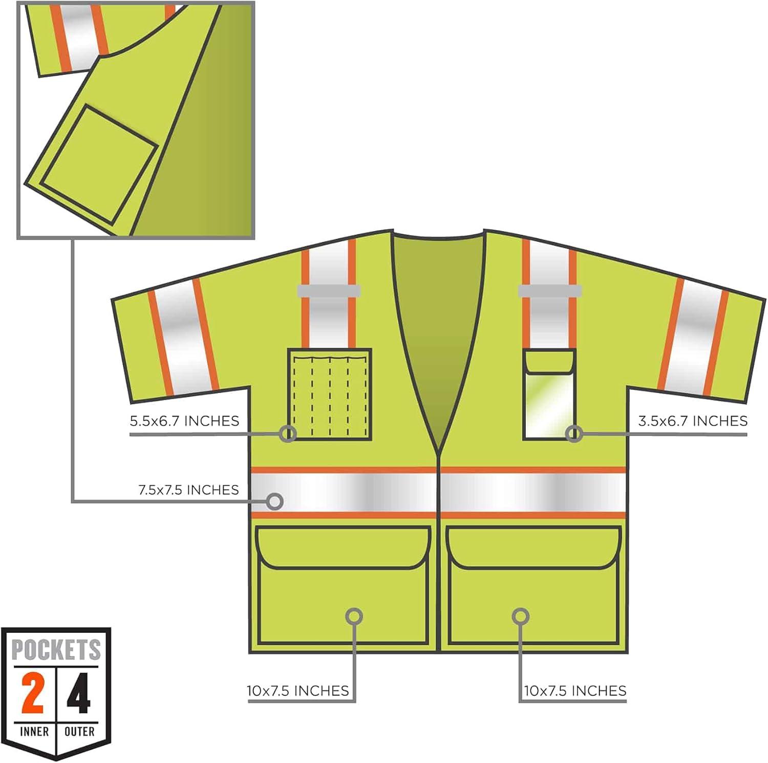 imageErgodyne unisex adult Twotone Hivis Class 3 Two Tone Hi Vis Surveyor Vest Zipper Lime LargeXLarge USLime